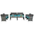 thumbnail image 2 of Costway 8PC Patio Rattan Furniture Set Glass Table Top Cushioned Sofa Turquoise, 2 of 10