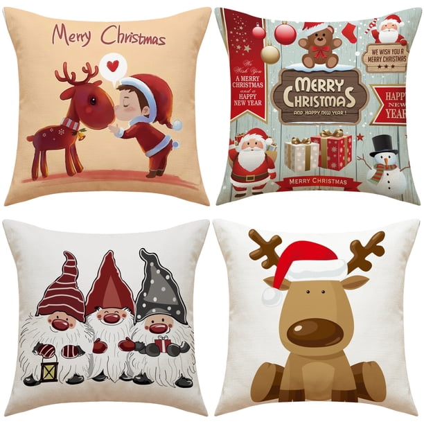 Juego de Almohada navideñas con Doble Cara Impresa Decoración navideña Decoraciones navideñas de Invierno(C)(4 piezas)