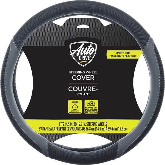Auto Drive Black-Gray Sport Grip Steering Wheel Cover