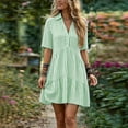 thumbnail image 2 of Lcziwo Plus Size Cotton Linen Dresses for Women Striped Buttons V Neck Collared Dress Short Sleeve Tiered Ruffle Hem Sundress Green,XXXL, 2 of 8
