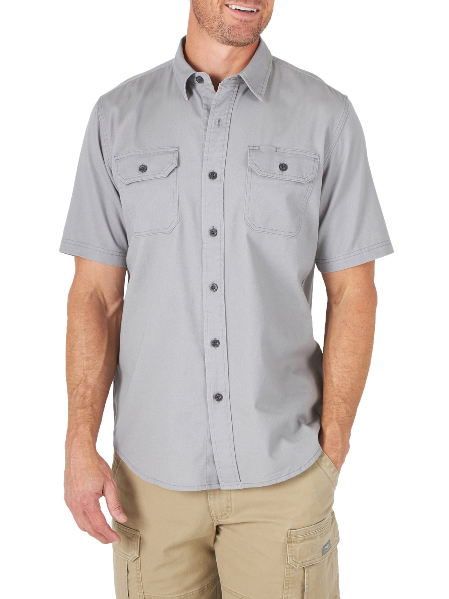 Fseason-Men Oxford Regular Fit Solid Washed Short Sleve Shirt Blouse Tops 