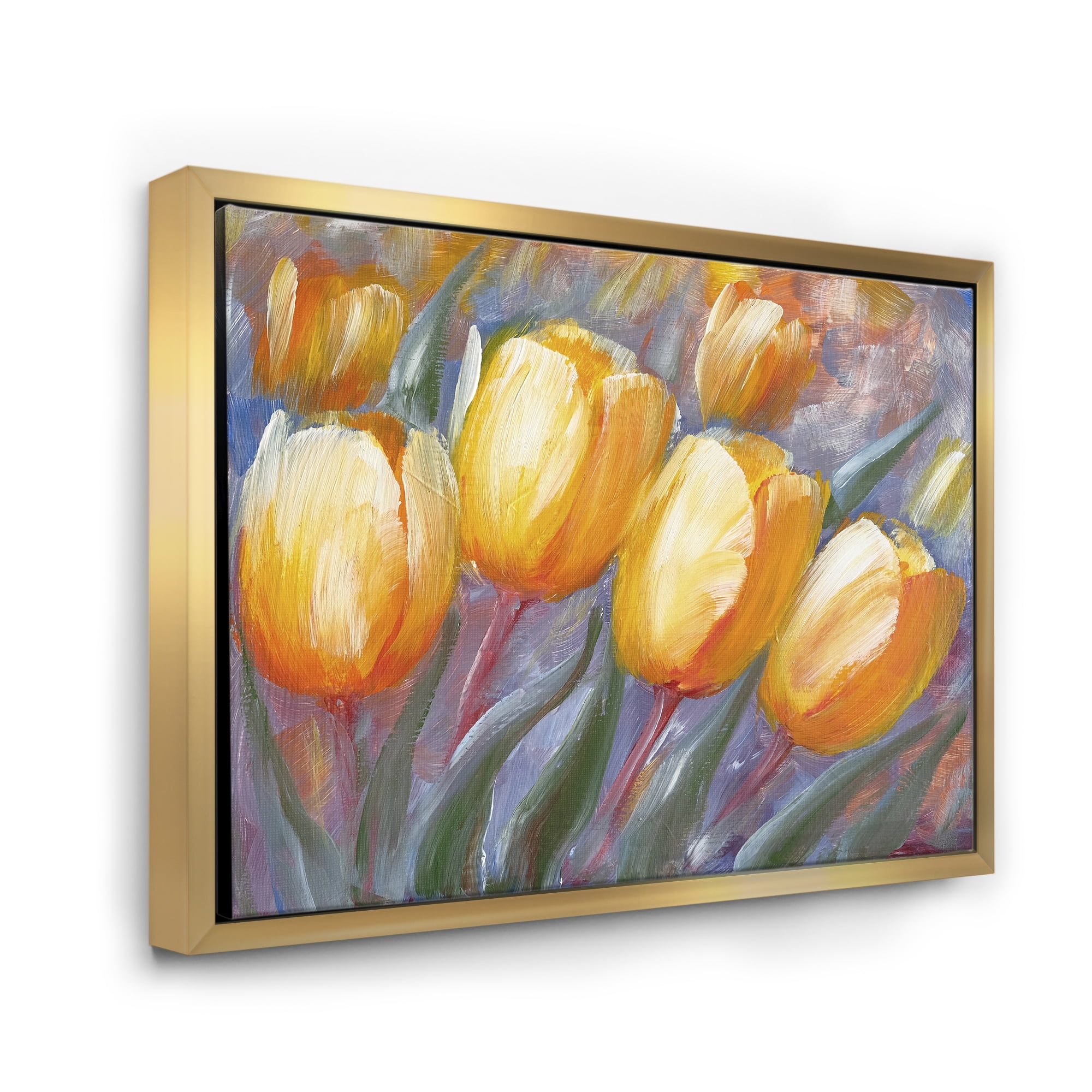Designart 'Abstract Yellow Blooming Tulips' Traditional Framed Canvas Wall Art Print