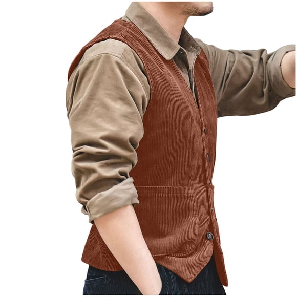 Men'S Corduroy Vest Retro British Style Casual Outerwear For Daily Wear And Business Occasions Men'S Outerwear Vests Coffee Xl