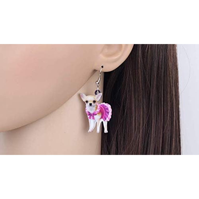NEWEI Chihuahua Enamel Dangle Earrings - Cute French Clip Earrings For Women & Dog Lovers