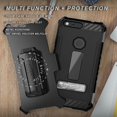 thumbnail image 4 of for Google Pixel XL Tempered HD Glass and Phone Case Heavy Duty Shock Absorption Kickstand Armor Case with Belt Swivel Clip Holster Cover (Black), 4 of 4