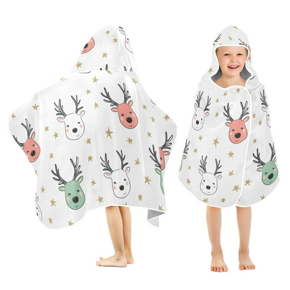 joogoo Xmas Cute Reindeers Kids Hooded Beach Towel Baby Bath Towel 23.5"x50"