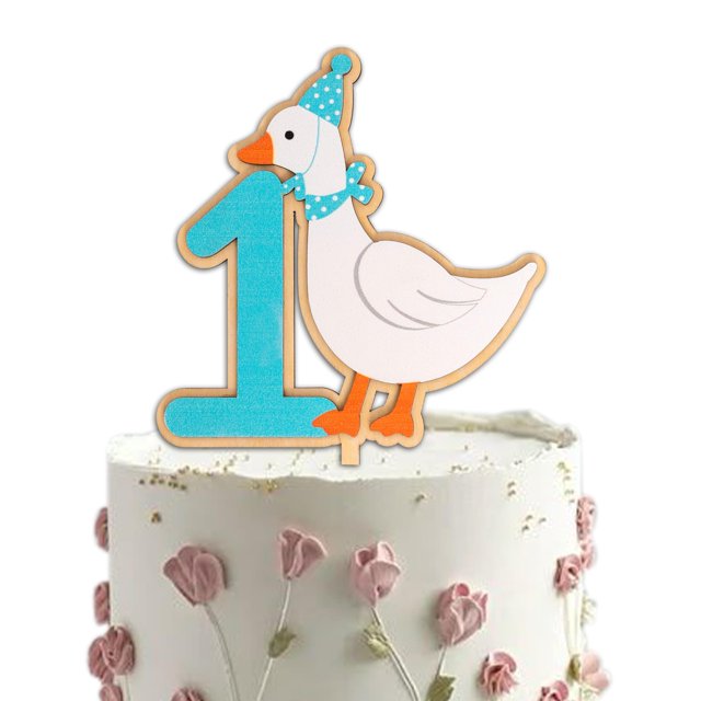 Cake Topper Raoformi One Silly Goose Blue, número 1, cumpleaños