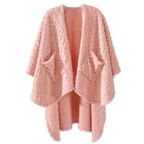 Walensee Wearable Blanket Sherpa Fleece Blanket, Fuzzy Super Soft Plush Shawl TV Throw Blanket with Pockets, Fluffy Warm Cozy Cape Wrap for Women Adults (Pink, 59” x 63”)
