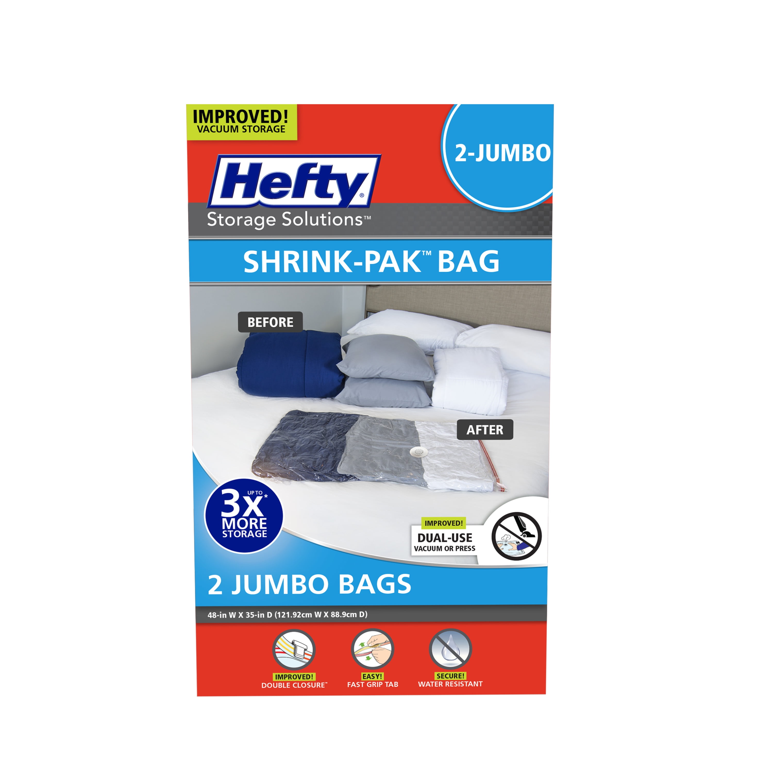 Hefty Shrink-Pak 2 Jumbo Vacuum Storage Bags, Clear