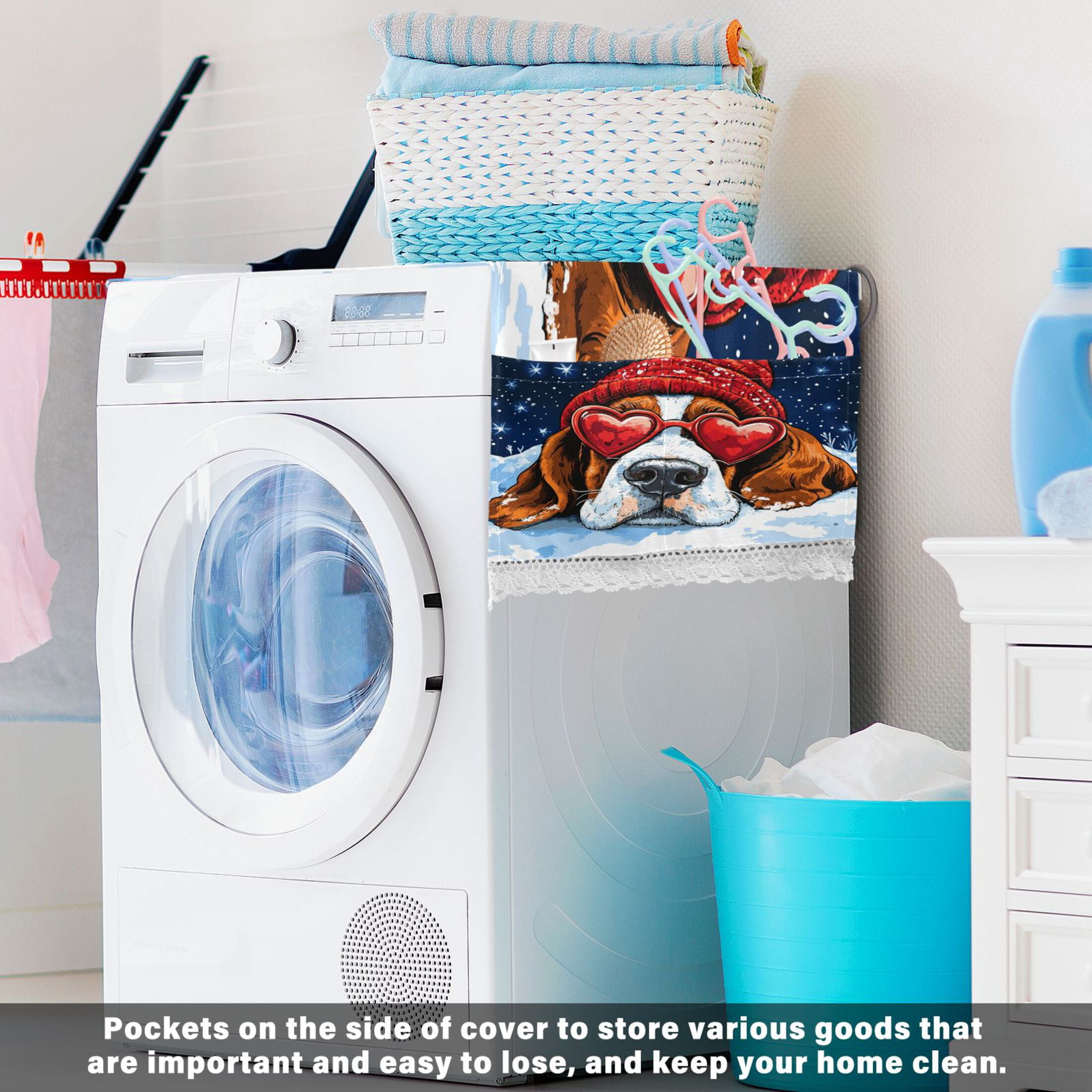 WOBOGO Snow Basset Hound Washing Machine Cloth Dryer Refrigerator Top Cover Protective Non-Slip Mat For Kitchen Laundry