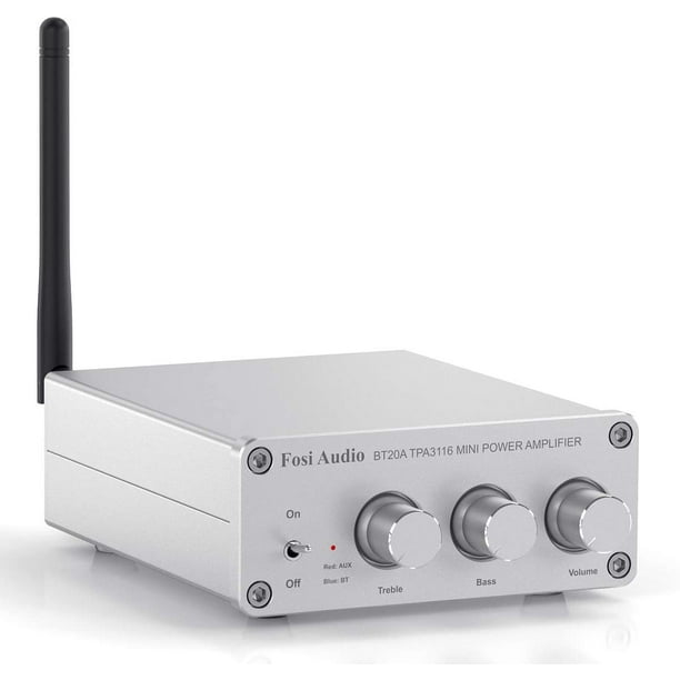 Amplificador Bluetooth plateado, mini amplificador estéreo Hi-Fi con receptor integrado para altavoces pasivos de audio doméstico, BT 5.0 Clase D, 2.0 canales, 100 W x 2, chip TPA3116