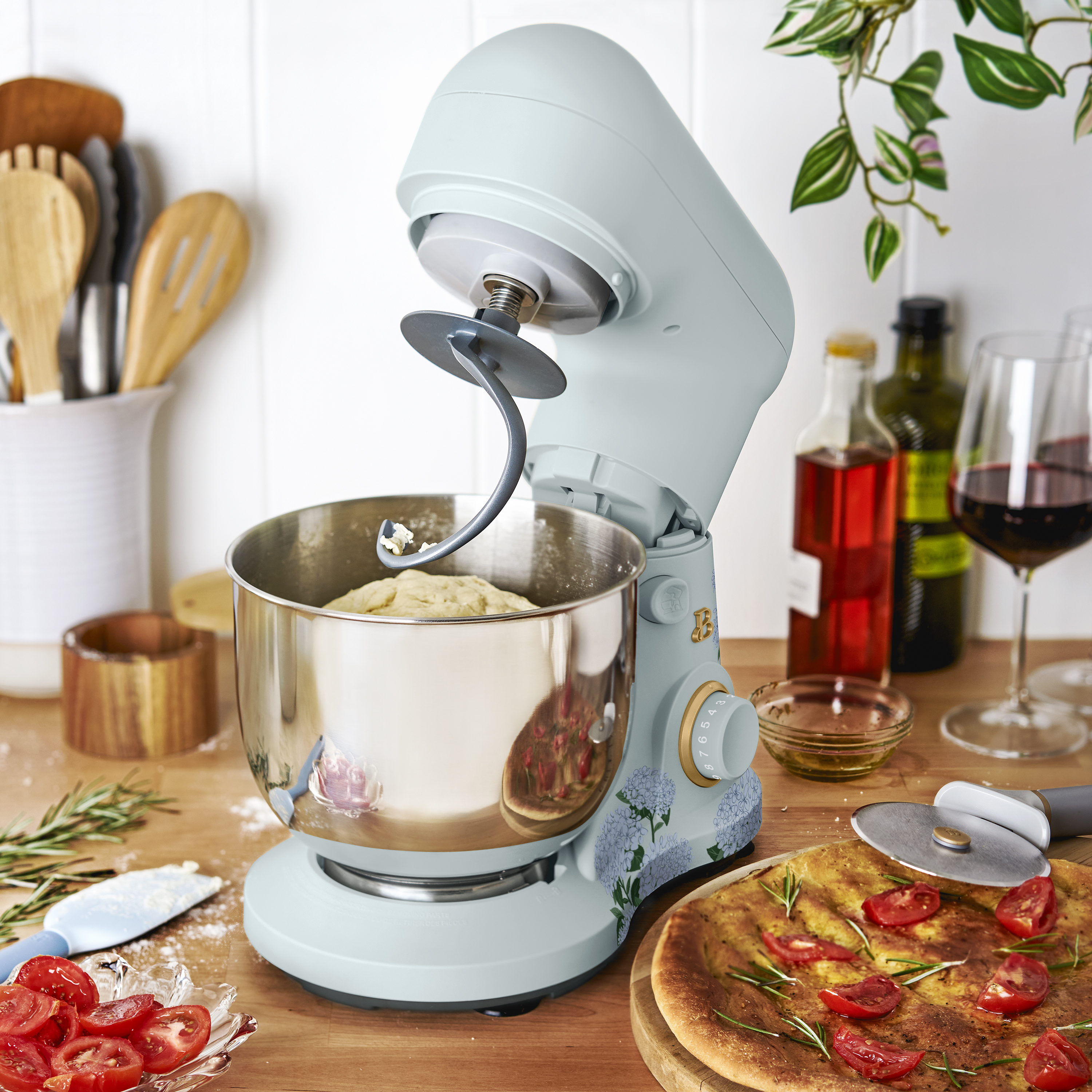Beautiful 3.5 Qt Tilt-Head Stand Mixer with Flat Beater, Dough Hook & Balloon Whisk, Hydrangea Floral by Drew Barrymore