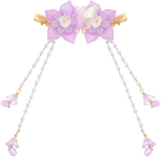 DEEPCRAFF 2Pcs Delicate Purple Flower Hair Barrettes with Tassels for Fashionable Hair Design