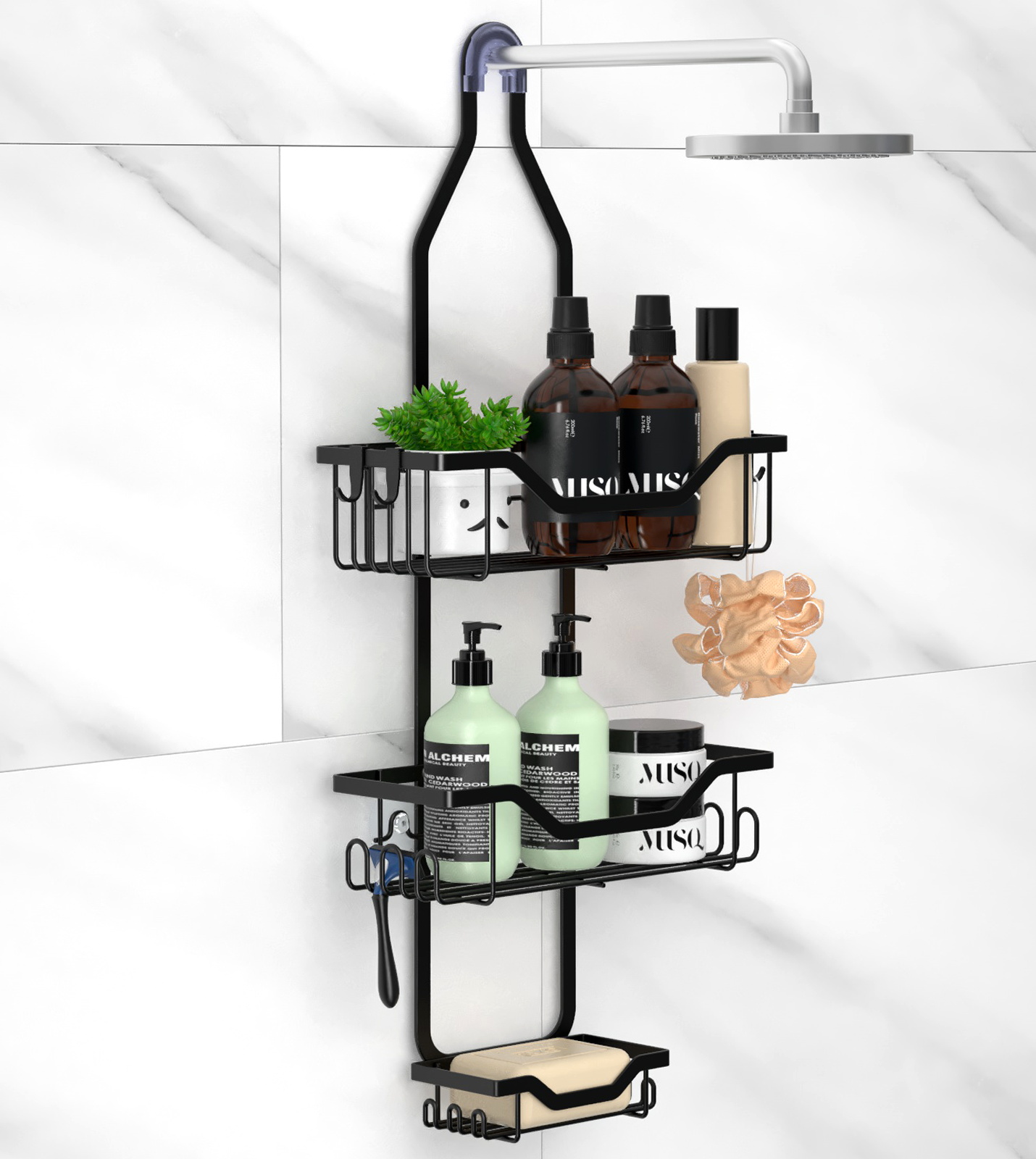 SUSIMOND Shower Caddy Over Shower Head with Suction Cups, Rustproof