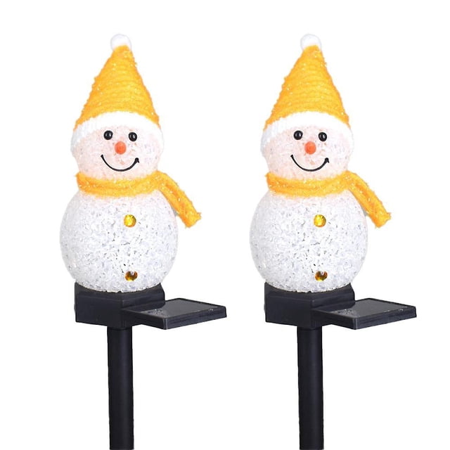 Paquete de 2 luces solares de muñeco de nieve, luces solares navideñas, luces decorativas de paso para jardín y muñeco de nieve