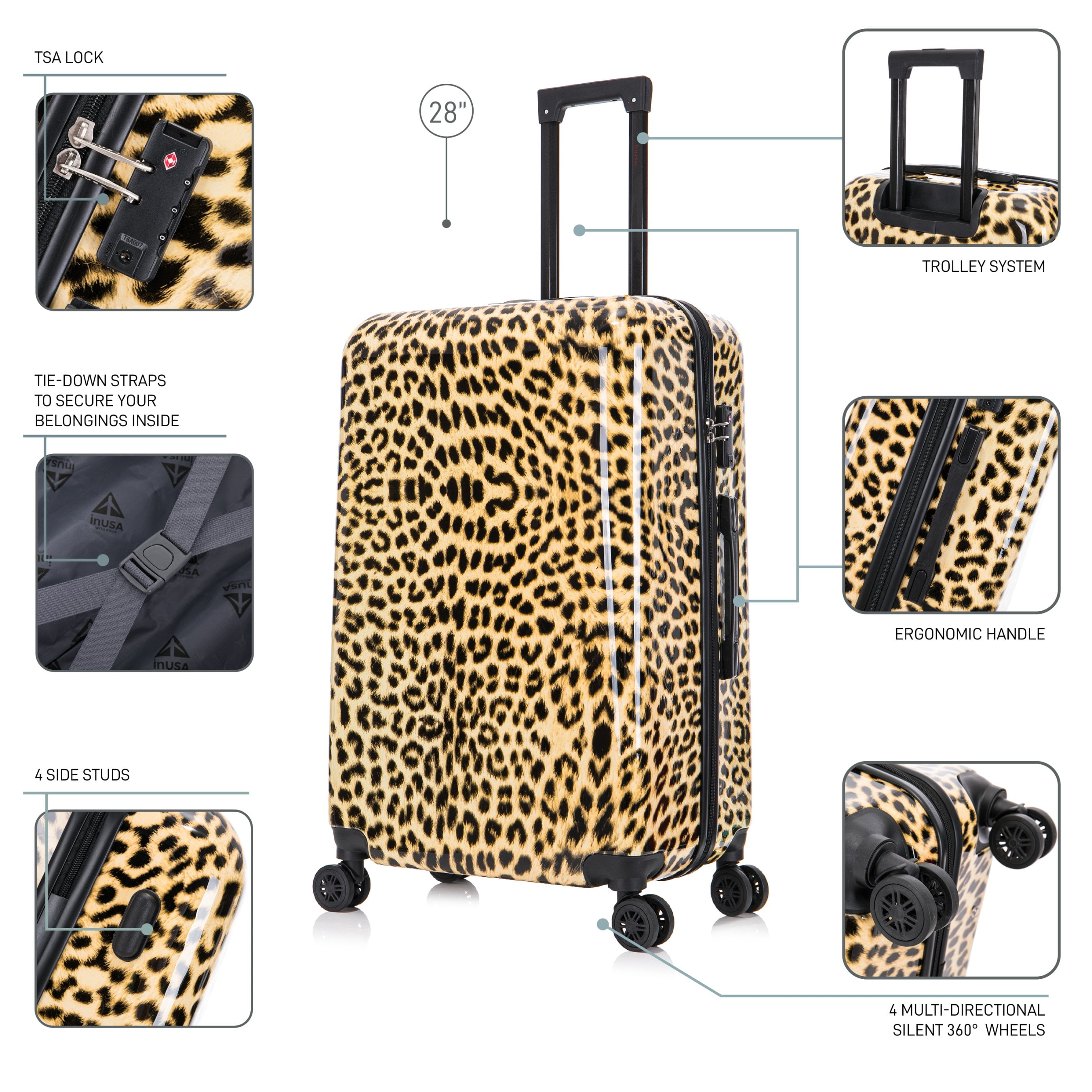 InUSA Print 28" Hardside Lightweight Luggage with Spinner Wheels, Handle and Trolley, Cheetah