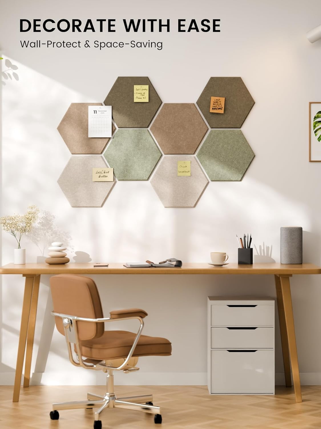 Hexagon Cork Board Alternative for Walls Decor-8-Pack Felt Bulletin Board Tiles,with 30 Pushpins,50 Adhesive Tabs for Office,Classrooms & Home Pin Board Felt Board-Linen Dusk