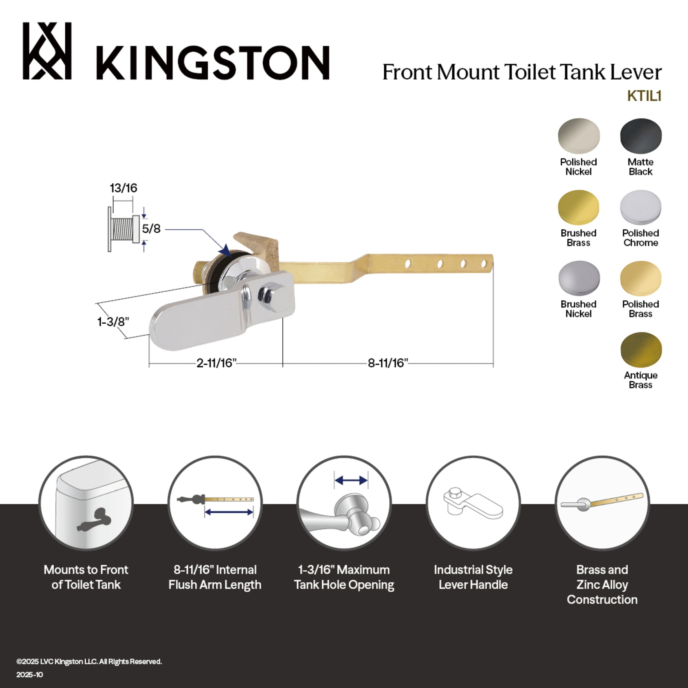Kingston Brass KTIL6 Convergent Front Mount Toilet Tank Lever, Polished Nickel