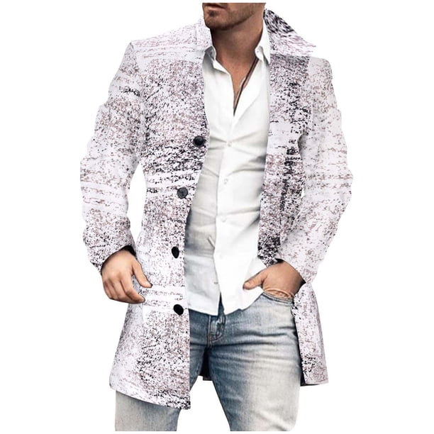 Puntoco Chaqueta Gruesa Con Bolsillos Y Estampado De Cuello Abotonado Y Manga Larga Para Hombre