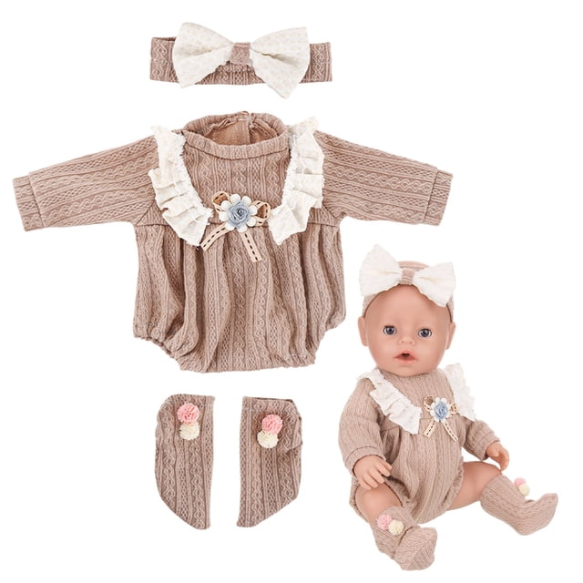Conjunto de vestido navideño para muñecas Reborn de 45 cm | Disfraz de algodón marrón y rosa | Conjunto de moda de 43 cm para niñas de 3 a 6 años | Regalo y juego navideño
