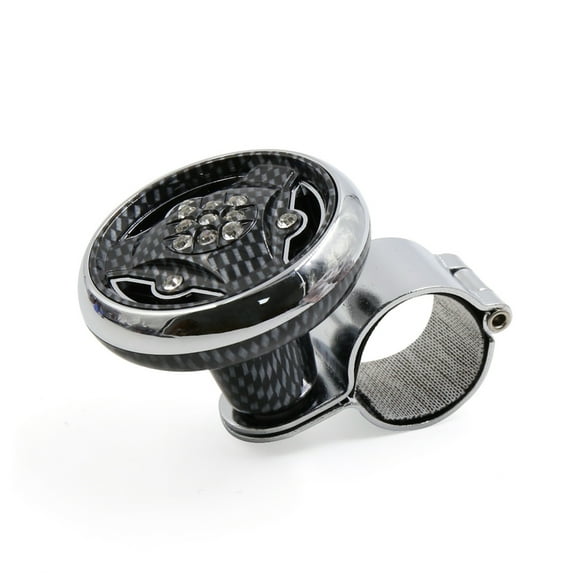 Unique Bargains 1PC Useful Plastic Metal Power Handle Steering Wheel Knob Rhinestone Decor Carbon Fiber Pattern