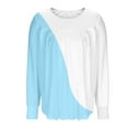 thumbnail image 4 of FRSASU Womens Crewneck Sweatshirt Plus Size Color Blocking Casual Loose Fitting Tops Long Sleeve T Shirt Light Blue L(L), 4 of 6