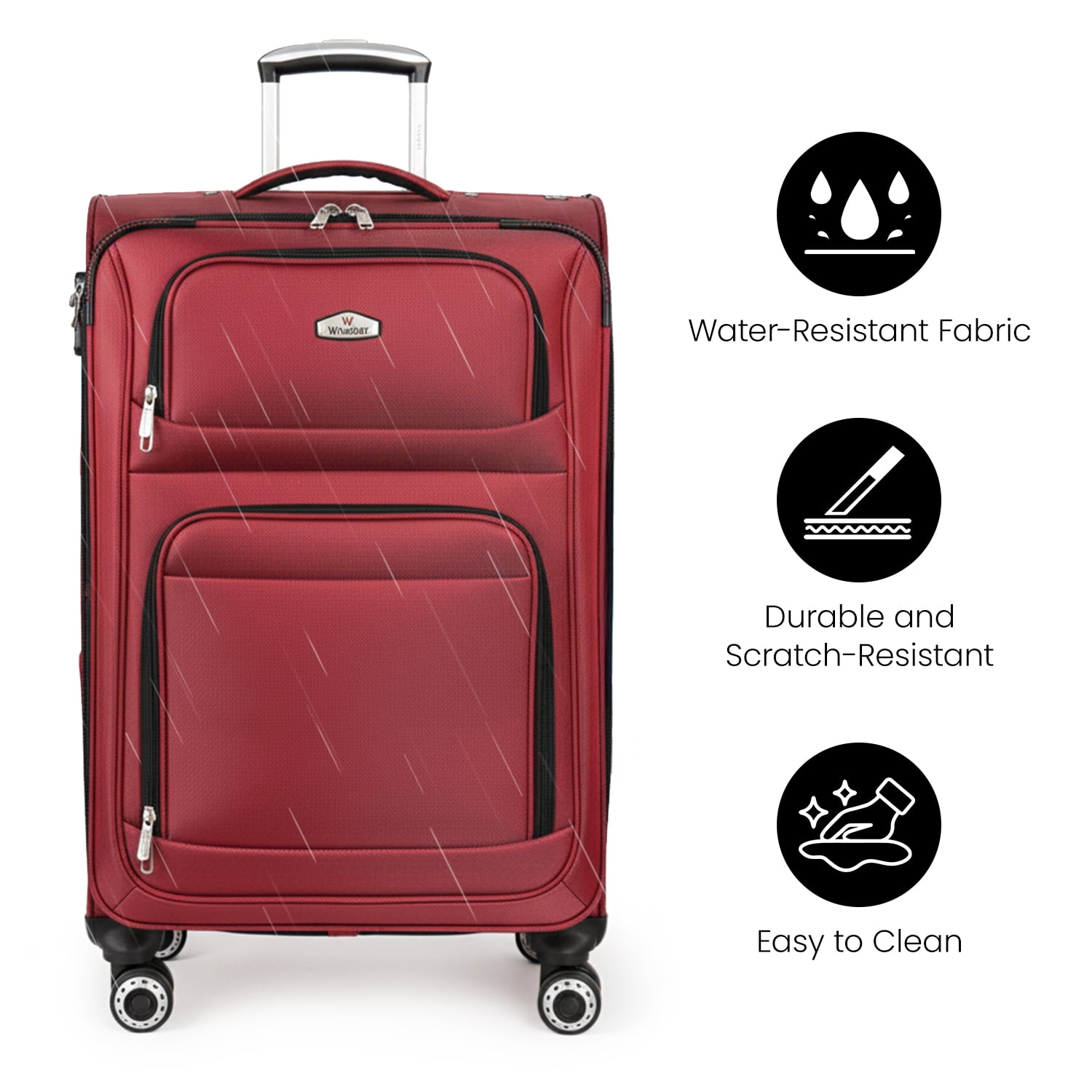 20" Softside Carry-On Luggage Lightweight Expandable Suitcase with Spinner Wheels & Front Pocket,Red - WD1622
