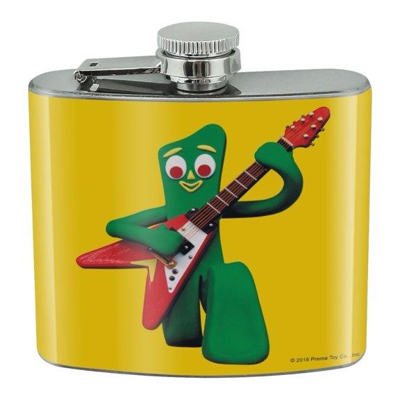 Gumby Playing Guitar Rock and Roll Stainless Steel 5oz Hip Drink Kidney Flask