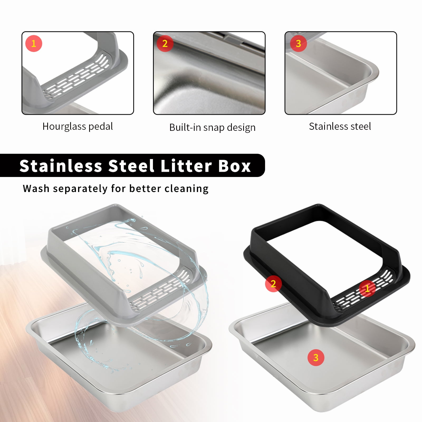 Stainless Steel Litter Box, Semi Enclosed High Side Cat Litter Box, Top Entry Litter Boxs for Senior Cats, Leak-Proof, Non-Sticky, Easy Clean, Ideal for Indoor Cats Kitten