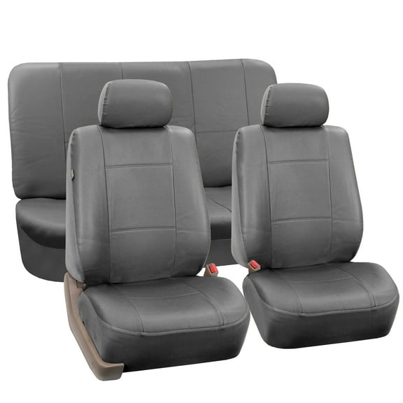 FH Group Faux Leather Airbag Compatible and Split Bench Car Seat Covers, Full Set, Gray