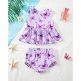 thumbnail image 3 of Kucnuzki 2T Toddler Girls Swimsuit Set 3T Kid Girl Bathing Suit Ruffle Sleeveless Butterfly Bowknot Beach Bikini Tankini Swimwear 2pcs Purple, 3 of 10