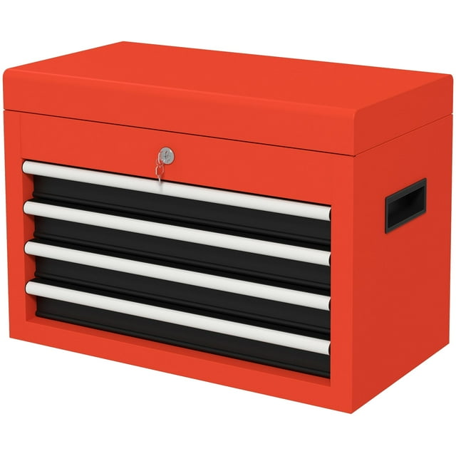 Coffre à Outils Verrouillable Suprématie : Boîte de Rangement Supérieure en Acier Portable à 4 Tiroirs avec Loquet et Clés pour Garage, Fini Rouge