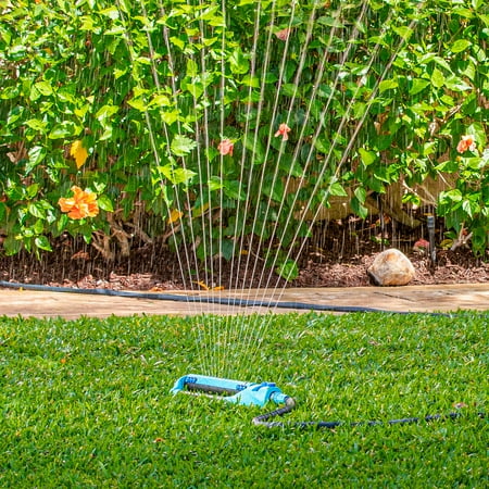 Aqua Joe - AJ-OMS20-BRS Indestructible Metal Base Oscillating Sprinkler | Customizable Coverage | 4973 sq ft Max Coverage