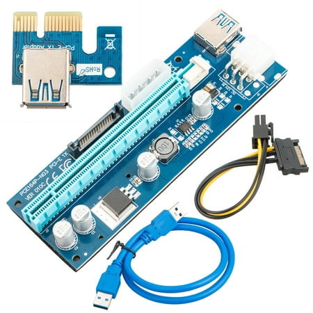 PCI-E 1X to 16X GPU Mining Extender Riser Multi-interface Adapter with 4 Pin, SATA and Graphic Card 6PIN Interface - 60cm USB 3.0 Extension Cable(GPU Riser Adapter Ethereum Mining ETH), (Best Card For Mining Ethereum)