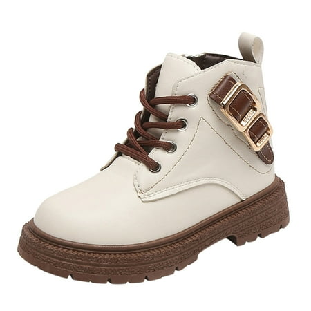 

kpoplk Girls Snow Boots Size 1 Fashion Autumn And Winter Girls Boots Thick Bottom Flat Bottom Round Toe Non Slip Baby Boots(Beige)