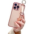 thumbnail image 7 of Compatible with iPhone 14 Case for Girl Women, Cute Love-Heart Luxury Bling Plating Silicone Shockproof Phone Case with Wristband Stand for iPhone 14, Gray Blue, 7 of 7
