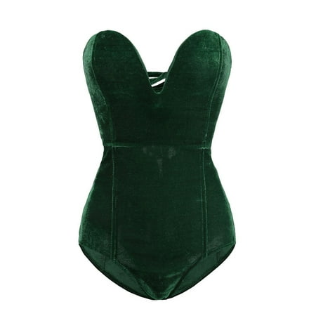 

Women s Strapless Bodysuit Shapewear Bandeau Neck Thong Plunge Leotard Jumpsuit Tops