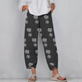 thumbnail image 5 of Print Pants for Women Casual Plus Size Elastic Waist Cropped Trousers with Pocket Flared Harem Hem Loose Bottoms, Black, M, 5 of 5