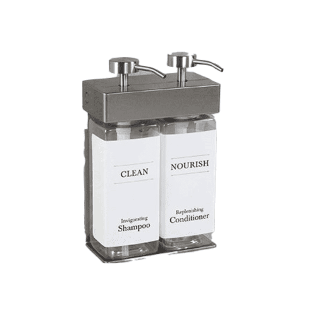 2-Chamber SOLera Liquid Bath Amenities Dispenser 440mL Bottles with pump style Std White Labels 1/Pack