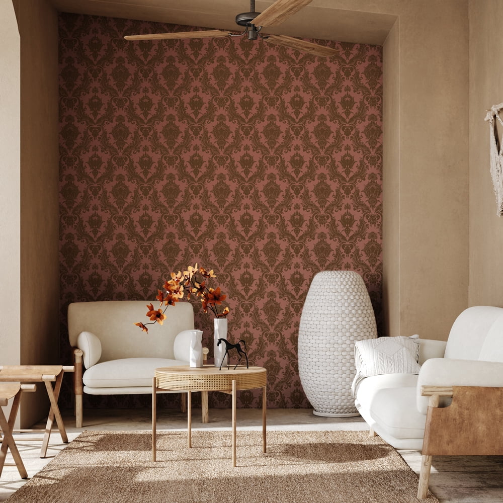 Tempaper Textured Damsel Metallic Red Peel and Stick Damask Wallpaper, 20.5" x 16.5'