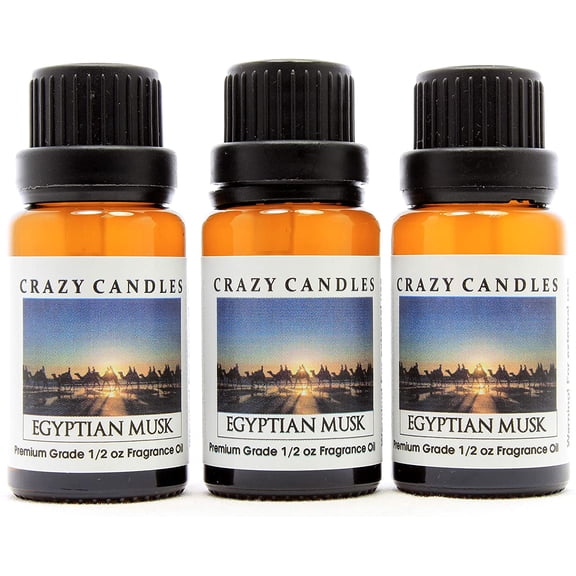 Crazy Candles Egyptian Musk (Made in USA) 3 Bottles 1/2 FL Oz Each (15ml) Premium Grade Scented Fragrance Oil Made in USA