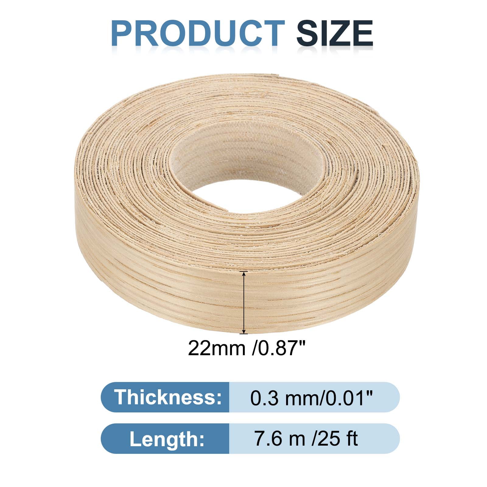 Uxcell Edge Banding, Wood Veneer Tape Pre-glued Flexible Plywood Edge Banding with Hot Melt Adhesive for Furniture White Oak 7/8 Inch x 25 ft