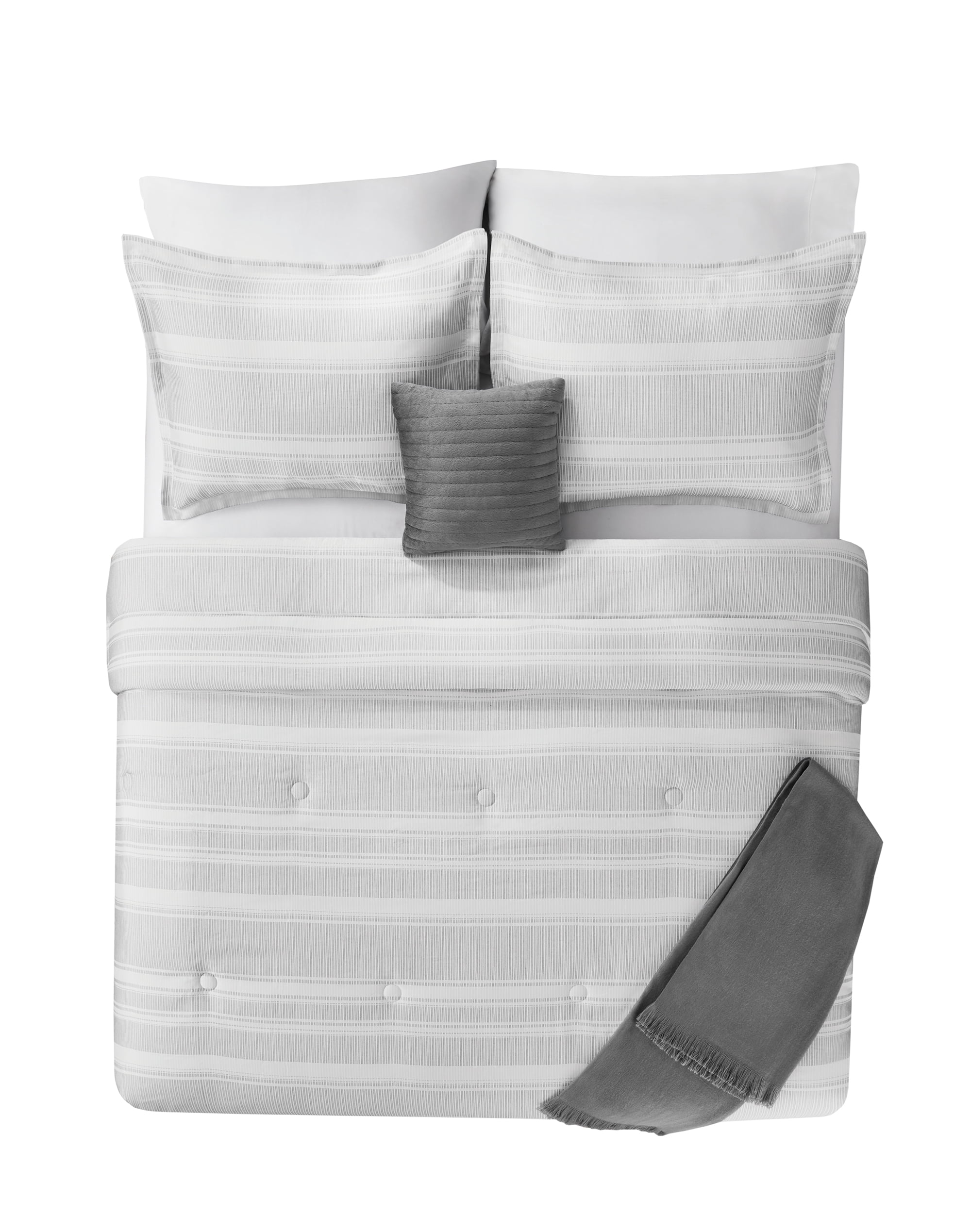 Mainstays Reversible Black & White Stripe Comforter Set – Full/Queen Bedding