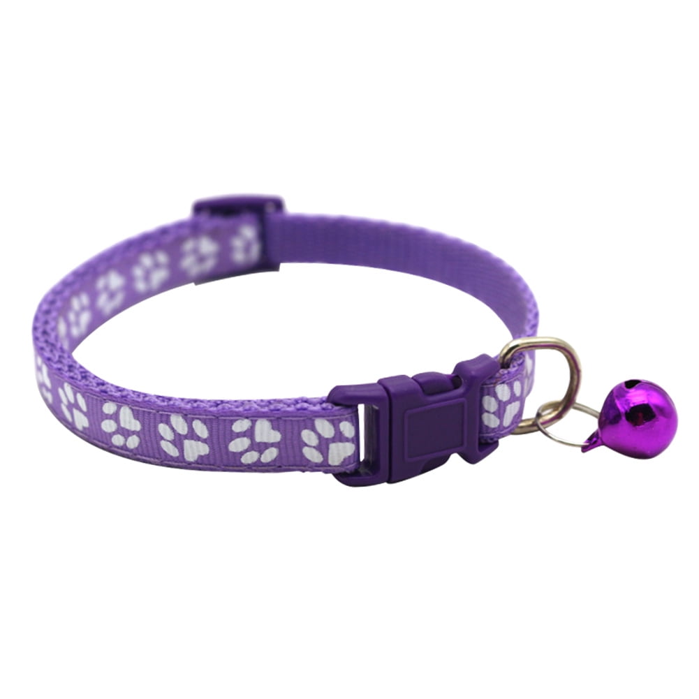 LoyGkgas New Pet Cat Dog Collar Bell Footprint Buckle Adjustable Neck Strap (Purple)