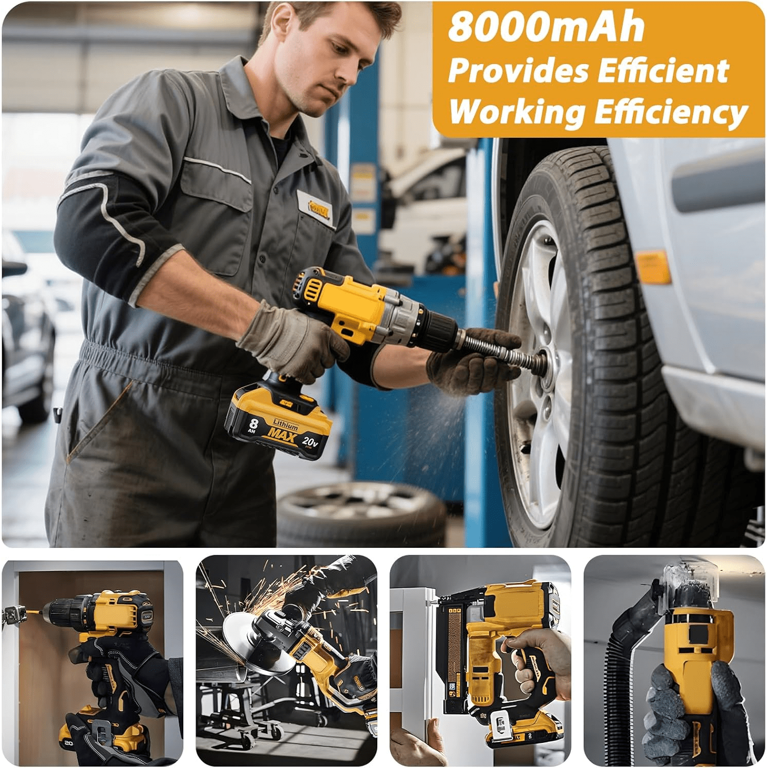 2-Pack 8000mAh Replacement for 20V MAX Battery Compatible with DCB200 DCB206 DCB207 DCB201 and Cordless Tools, High Capacity & Long-Lasting Power