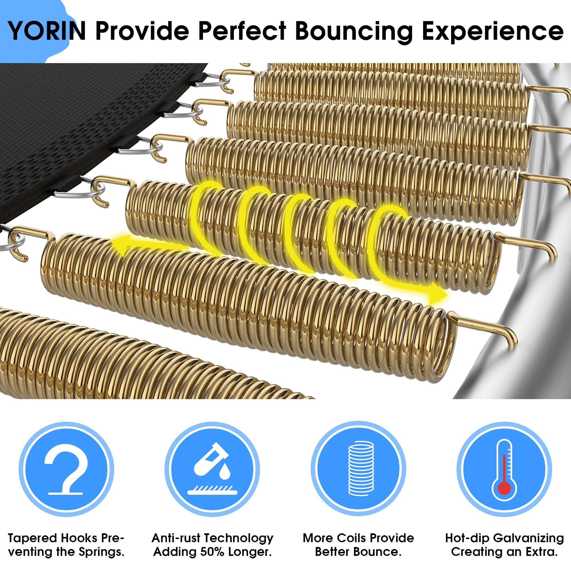 YORIN Trampoline for 5-6 Kids, 14 FT 8 FT 10FT 12FT Trampoline for Adults with Enclosure Net, Ladder, Light, 1400LBS Weight Capacity Outdoor Round Recreational Trampoline, Heavy Duty Trampoline