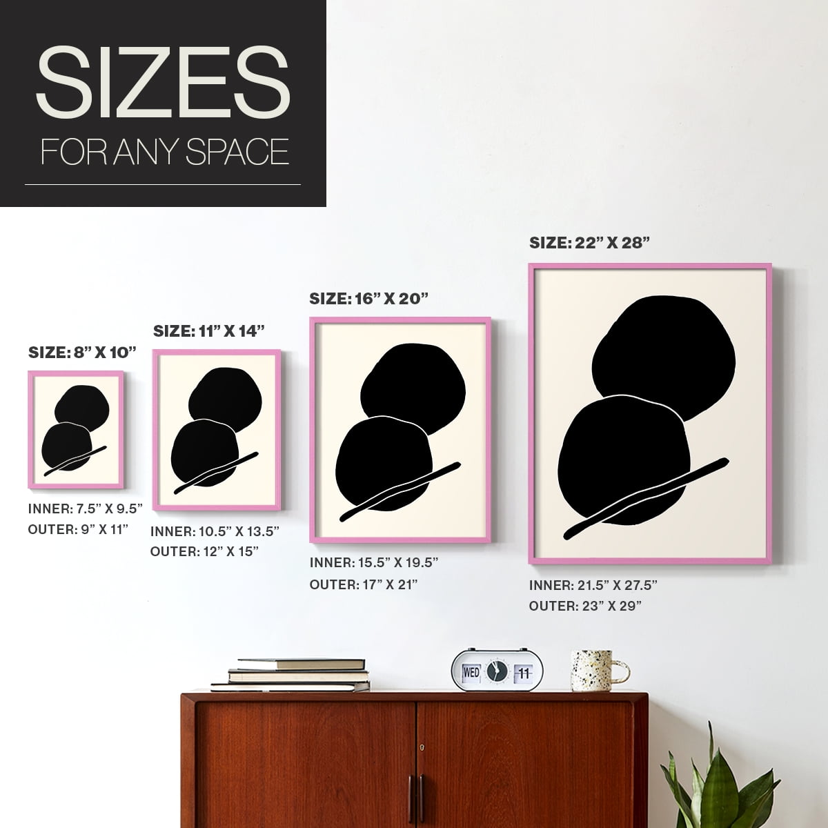 Sticks & Stones I V30 Framed Print in Pink Solid Wood Framed Print No Nail Hanging