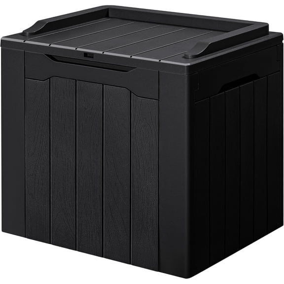 30 Gallon Small Deck Box Outdoor Waterproof Resin Storage Box Lockable Storage Container Outside Package Delivery Box (Black)