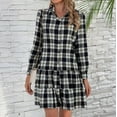 thumbnail image 6 of Womens Plaid Dress 2023 Fashion Single Breasted Light Plaid Jacket Pocket Long Sleeve Ruffle A Line Shirt Dress, 6 of 6