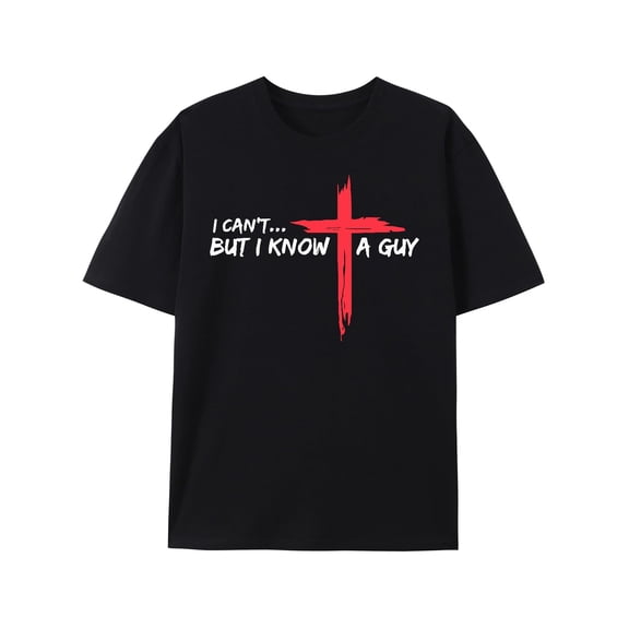 Greenink I Can't But I Know A Guy Jesus Cross Funny Christian T-Shirt God Graphic Tees for Women Men Religious Gifts Tops
